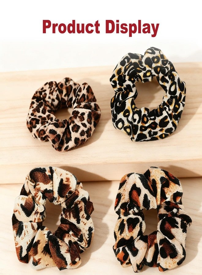 HAISENGO 4pcs Cheetah Scrunchie Hair Ties Ropes Elastic Lagre animal print velvet Leopard Scrunchies for Women Girls Pony Tails and Buns - Image 5